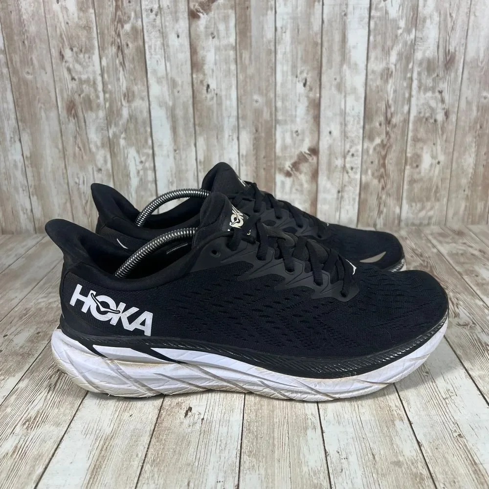 HOKA Clifton 8 Men's 11.5  Performance Running Black/White Athletic Sneakers